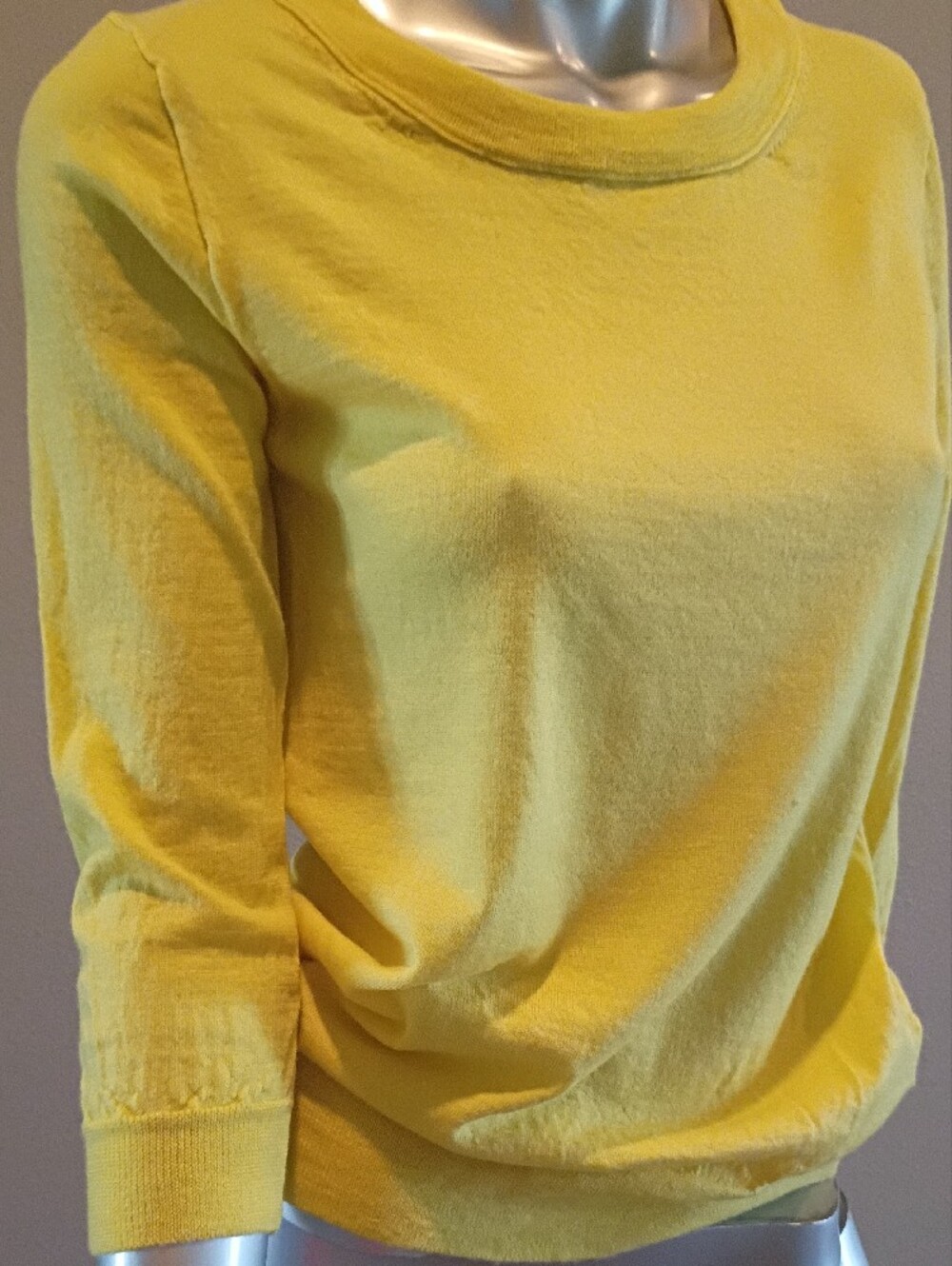 J. Crew-Tippi Sweater-Sz Small-100% Merino Bright Yellow Crewneck 3/4 Sleeves - Picture 3 of 8